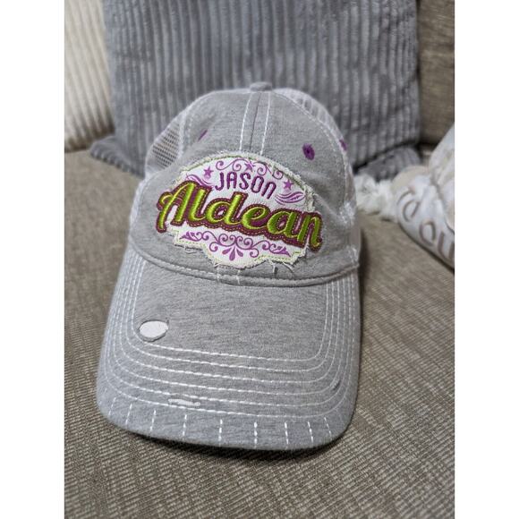 Jason Aldean Distressed Women's Baseball Hat Cap Snapback Mesh Back Pink Grey - Picture 1 of 8